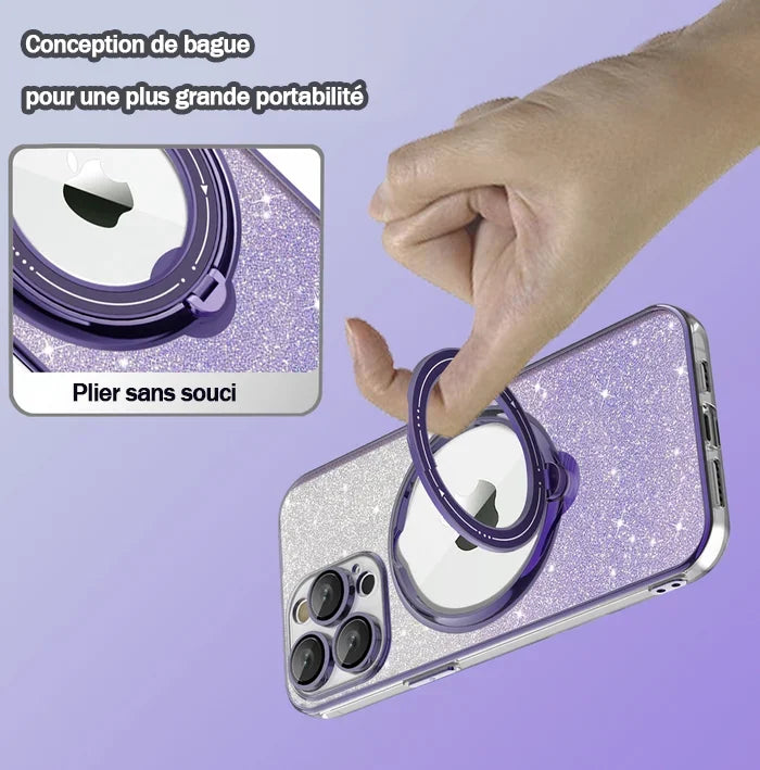 Coque iPhone à paillettes magnétiques galvanisées avec support invisible